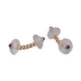 18ct Rose Gold Twisted Bar Cufflinks With Rock Crystal And Sapphire Ends