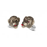 Sterling Silver Cheeky Monkey Cufflinks with Ruby Eyes