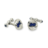 18ct White Gold Fish Cufflinks With Blue Enamel And Sapphire Ends