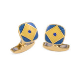 18ct Yellow Gold Blue And Clear Enamel Cufflinks With Sapphire Centre