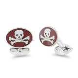 Sterling Silver Red Skull And Cross Bones Enamel Cufflinks