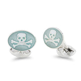 Sterling Silver Turquoise Skull And Cross Bones Enamel Cufflinks