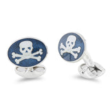 Sterling Silver Navy Blue Skull And Cross Bones Enamel Cufflinks