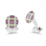 Sterling Silver Round Magenta And Green Cross Hatch Enamel Cufflinks