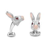 Sterling Silver Hare Cufflinks with Ruby Eyes and Pink Ears