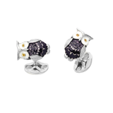 Sterling Silver Purple Enamel Owl Cufflinks With Citrine Eyes