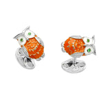 Sterling Silver Enamelled Owl Cufflinks with Tsavorite Eyes