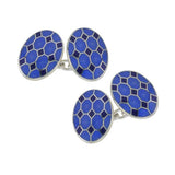 Sterling Silver Blue Patterned Enamel Chain Link Cufflinks