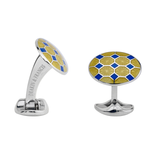 Sterling Silver Yellow and Blue Enamel Pattern Cufflinks