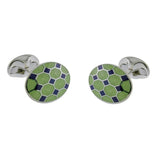 Sterling Silver Lime Green And Navy Blue Enamel Pattern Cufflinks