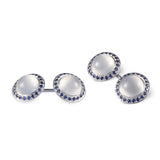 18ct White Gold Moonstone Cufflinks With Sapphire Border