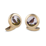 18ct Yellow Gold Hand-Painted Rock Crystal Grouse And Pheasant Cufflinks