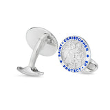 C1336; SILV ENAM ST CHRIS SPRINGBACK CUFFLINKSBLUE; 青