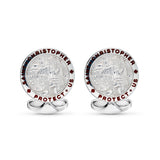 Sterling Silver & Red Enamel St. Christopher Cufflinks