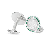 Sterling Silver & Green Enamel St. Christopher Cufflinks
