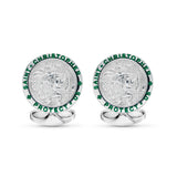 Sterling Silver & Green Enamel St. Christopher Cufflinks