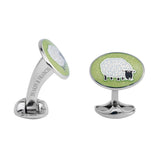 Sterling Silver Light Green And White Sheep Enamel Cufflinks