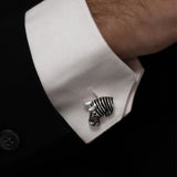 Sterling Silver Zebra Cufflinks With Sapphire Eyes