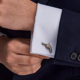 Sterling Silver Revolver Gun Cufflinks In Black With Rose Gold Cylinder