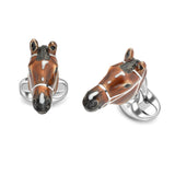 Sterling Silver Brown Horse Head Cufflinks