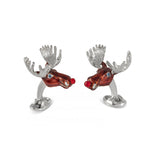 Sterling Silver Christmas Moose Cufflinks with Red Noses