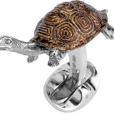 Sterling Silver Brown Enamel Tortoise Cufflinks