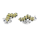 Sterling Silver Lemon Yellow and Black Enamel Caterpillar Cufflinks