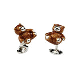 Sterling Silver Brown Enamel Teddy Bear Cufflinks