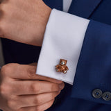 Sterling Silver Brown Enamel Teddy Bear Cufflinks