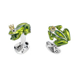 Sterling Silver Green Frog With Crown Cufflinks