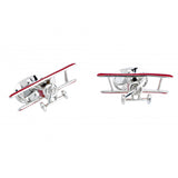 Sterling Silver Red Biplane Cufflinks with Rotating Propeller