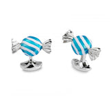 Sterling Silver Blue & White Striped Round Sweet Cufflinks