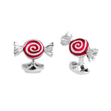 Sterling Silver Red And White Swirl Sweet Cufflinks