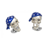 Sterling Silver Pirate Skull Cufflinks with Blue Bandana and Sapphire Eyes