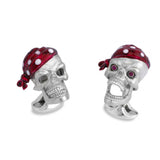 Sterling Silver Pirate Skull Cufflinks with Ruby Eyes