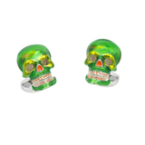 Sterling Silver Green and Orange 'Day of The Dead' Skull Cufflinks