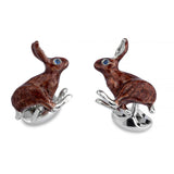 Sterling Silver Brown Hare Cufflinks with Sapphire Eyes