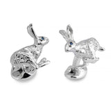 Sterling Silver Hare Cufflinks With Sapphire Eyes