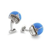 Sterling Silver Light Blue American Football Helmet Cufflinks