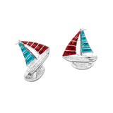 Sterling Silver Blue And Red Enamel Yacht Cufflinks