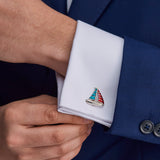 Sterling Silver Blue And Red Enamel Yacht Cufflinks