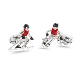 Sterling Silver Red And Black Enamel Skier Cufflinks