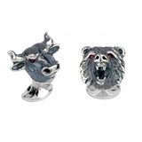 Sterling Silver Bull & Bear Cufflinks with Ruby Eyes