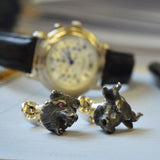 Sterling Silver Bull & Bear Cufflinks with Ruby Eyes