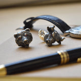 Sterling Silver Bull & Bear Cufflinks with Ruby Eyes