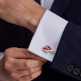 Sterling Silver Red Enamel Helicopter Cufflinks