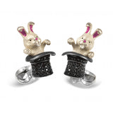 Sterling Silver Black Spinel Rabbit in Hat Cufflinks