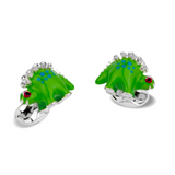 Sterling Silver Green and Blue Enamel Dinosaur Cufflinks