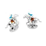 Sterling Silver Blue and Brown Horse and Jockey Cufflinks