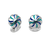 Sterling Silver Royal Blue & Sky Blue Enamel Pumpkin Knot Cufflinks